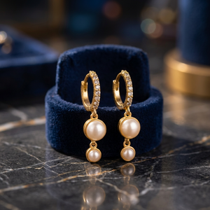 Pendientes de Aro Clásicos Chapados en Oro con Circonitas Colgantes, Joyería Certificada para Mujer, Ideales para Fiestas - Product Image 2