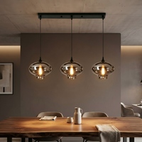 Lámpara Colgante Nórdica Moderna de Hierro y Vidrio, 3 Luces, Negra, Tamaño Mediano, Regulable, para Isla de Cocina, Barra y Decoración de Mostrador