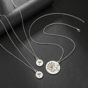 Stainless Steel Dandelion Necklace Set <b>Mirror</b> Polished Pendant Mother Daughter Gift Jewelry Clavicle <b>Chain</b> 3 Pack - Product Image 2
