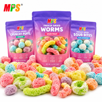 Assortiment de bonbons croquants, carrés sucrés lyophilisés et vers gommeux acidulés, vente en gros personnalisée