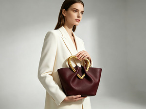 Sac fourre-tout de luxe en cuir souple <span class=keywords><strong>bordeaux</strong></span> ondulé avec poignée cœur dorée pour femme, idéal pour les soirées élégantes - Product Image 6