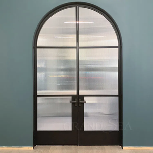 Grandsea último diseño francés personalizado <span class=keywords><strong>exterior</strong></span> entrada frontal arco <span class=keywords><strong>puertas</strong></span> de vidrio elegante puerta de hierro forjado para Villa jardín - Product Image 5
