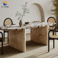 Table à manger rectangulaire en marbre blanc moderne et luxueux KT STONE, surface polie et affinée, marbre découpé sur mesure pour hôtel