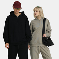 Sweat à capuche demi-zip 430G pour homme, coupe oversize en molleton bouclette, streetwear personnalisé, fournisseur OEM de sweats à capuche