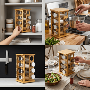 <span class=keywords><strong>Portaspezie</strong></span> Girevole a 360 Gradi in Bambù per Organizzazione Armadietti, con Base <span class=keywords><strong>Rotante</strong></span> e Barattoli per Spezie - Product Image 3