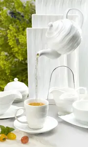 新しいデザイン工場プレーンホワイトホテルプレート皿石器食器セットホワイトセラミック16個ディナーセット