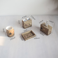 Juego de Baño de Resina con Diseño de Concha Cuadrada Personalizado, Fabricante de Dispensador de Jabón y Vaso de Poliresina de 4 Piezas, Decoración de Hotel Estilo Costero