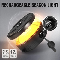 Luces de Baliza LED Ámbar con Base Magnética, Luces Estroboscópicas |   Luz Intermitente de Advertencia/Estroboscópica Recargable por USB-C de 12V/24V con 7 Modos de Destello