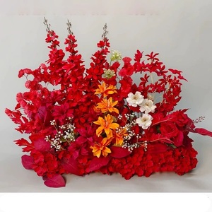 แถวฉากหลังดอกไม้ประดิษฐ์สีแดงเหมือนจริงสำหรับงานแต่งงานพิธีคริสต์มาสงานวิ่งดอกไม้ประดิษฐ์ตกแต่งพื้นหลังแถว - Product Image 2