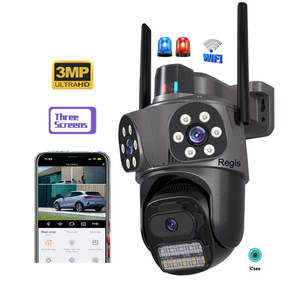 Regis Icsee Caméra réseau IP étanche Wi-Fi 3MP <span class=keywords><strong>3</strong></span> <span class=keywords><strong>objectifs</strong></span> <span class=keywords><strong>3</strong></span> écrans Suivi automatique du mouvement Audio bidirectionnel Alarme de vision nocturne - Product Image 1