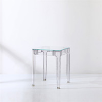 Vente en gros prix d'usine moderne design simple dessus en verre trempé transparent petite table de restaurant ensemble 2 chaises