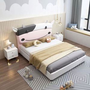 Lit de Jour Moderne Minimaliste en Bois Confortable pour Enfants, Design Vache Cartoon, Idéal Chambre Garçons Filles Petits Espaces - Product Image 1