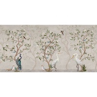 Papier peint auto-adhésif floral à l'effigie d'oiseaux de style chinoiserie pour l'intérieur des murs