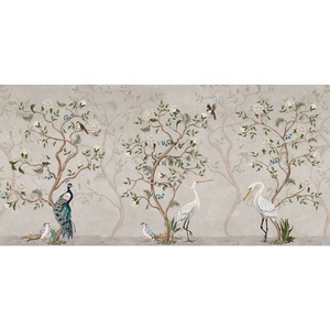 Papel Tapiz Autoadhesivo con Diseño Floral de Aves Estilo Chinoiserie para Decoración de Interiores - Product Image 4