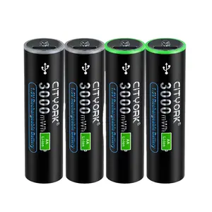 Batteries AA rechargeables Usb Charge rapide 1.5 heures 1.5V taille AA 3000mWh Batterie au lithium avec chargement Micro-USB