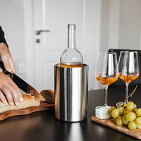 Enfriador de Vino de Acero Inoxidable de Doble Pared, Hecho a Mano, Diseño Personalizado, Estilo Industrial, Capacidad de 750 ml