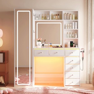 Wholesale &amp; Customization LED Lighted Vanity Desk <strong>with</strong> Full Length <strong>Mirror</strong> <strong>Makeup</strong> Dresser <strong>Table</strong> Dressing <strong>Table</strong> for Bedroom - Product Image 1