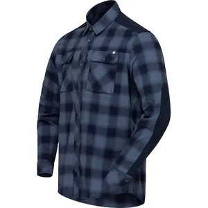 100% Cotton Dài Tay Áo Cổ Điển Sọc Tùy Chỉnh Kiểm Tra Flannel Áo Sơ Mi Nam