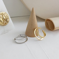 Minimaliste 925 Sterling Silver Plaqué Or Double Bande Anneau Ouvert Sculptural Layered Design Fine Jewelry pour Femmes Usage Quotidien