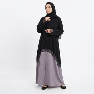 Robe longue modeste musulmane faite à la main, en polyester léger et respirant, avec col en V, ornée de perles et de sequins, idéale pour l'Aïd. - Product Image 1