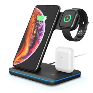Vnew Top Seller 3 In 1 15 W 10 W Biaya Cepat Multifuncion Wireless Charger Stand Qi Wireless Stasiun Pengisian untuk Smart Phone