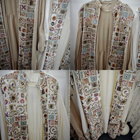 Ensemble Robe Gilet et Hijab Artistique Crème à Manches Longues pour Femme, Style Modeste, Patchwork, Deux Pièces, Vente en Gros, Fournisseur de Boutiques