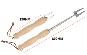 Tenedor retráctil para barbacoa con mango de madera, pincho portátil para carne de acero inoxidable para barbacoa, tenedor para barbacoa - Product Image 6
