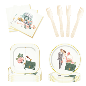 DAMAI 2026Happy Wedding Party Tableware Set Includes 7inch and 9inch Plate <b>Paper</b> Cup and Napkin for Wedding Table Decorations - Product Image 4