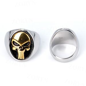 Yunnique Bague Crâne Punisher Gothique en Acier Inoxydable 316 pour Homme, Bicolore Or et Argent, Émail, Style Rébellien, Motard, Punk, Hip Hop, Fête - Product Image 1