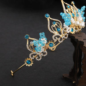 BELLEWORLD jolies filles couronne <span class=keywords><strong>de</strong></span> fée couronnes <span class=keywords><strong>de</strong></span> reconstitution historique baroque bleu cristal fait à la main perlé perle princesse couronnes pour <span class=keywords><strong>bouquet</strong></span> <span class=keywords><strong>de</strong></span> fleurs - Product Image 5