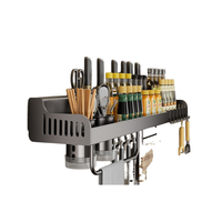 Étagère murale multifonctionnelle en acier inoxydable pour vaisselle avec porte-couteaux, rangement d'ustensiles et supports pour couvercles de casseroles – Vente en gros usine
