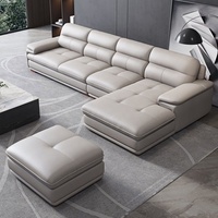 Juego de Sofás Seccionales en Forma de L de Cuero con Chaise Longue Modular, Otomana y Sillón, Tapizado con Mechones, Muebles Modernos para Sala de Estar