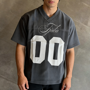 Ouna Custom Streetwear Heren Voetbalfan Jersey <span class=keywords><strong>V</strong></span>-hals Korte Mouw Print Boxy Cropped Vintage Grafische Corduroy T-shirt - Product Image 2