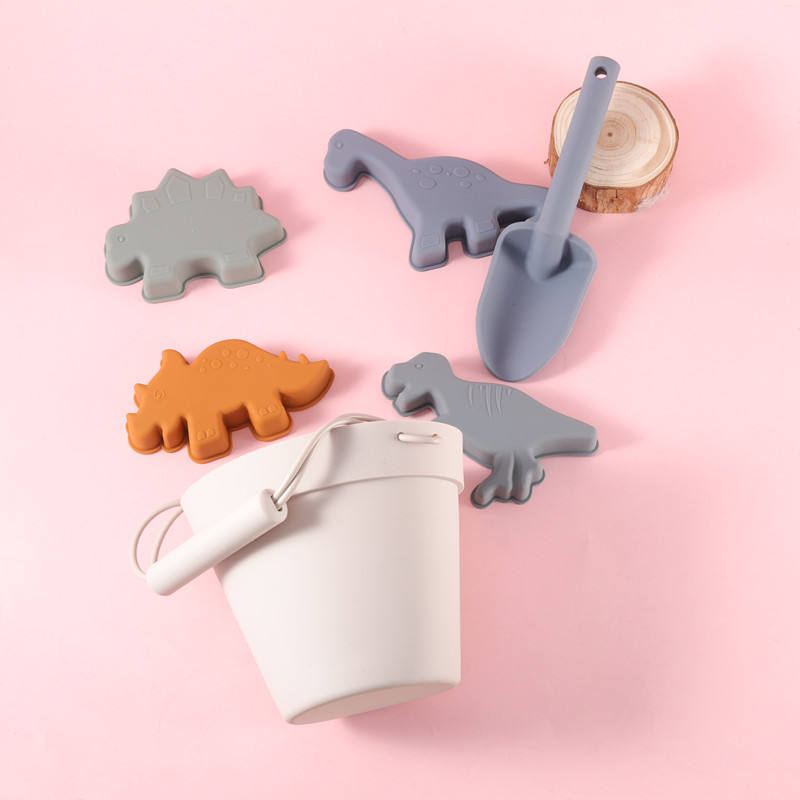 Dino 6Pcs in a set Little Grey Bucket and Bule Shovel