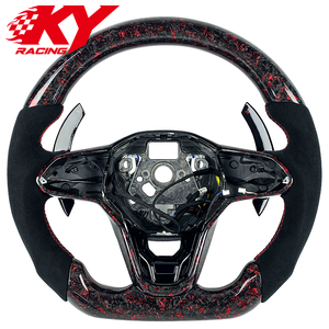 Volante deportivo personalizado estilo carreras en fibra de carbono forjada roja con levas de cambio para Volkswagen MK8 Golf 8 GTI R Touareg - Product Image 1