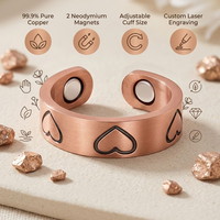 Cincin Terbuka Magnetik Tembaga Murni Pola Hati, Dapat Disesuaikan, Terapi Magnet, Ukiran Khusus, Unisex