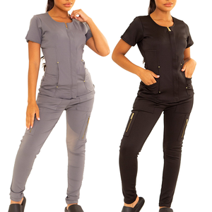 Uniforme d'hôpital personnalisé avec logo, pantalon de jogging, poches élastiques, infirmière, femme, médical, ajusté, noir, extensible, tissé, spandex/polyester - Product Image 1