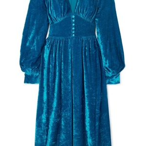 Kimono azul real de palangre caftán hecho a medida para mujer bata de terciopelo triturado con botón frontal - Product Image 4