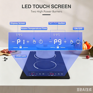 Placa de Inducción Portátil GTKZW de Acero Inoxidable con 2 Quemadores, Pantalla Táctil LED, Temporizador, 9 Niveles de Potencia, Compatible con 110-120V - Product Image 2