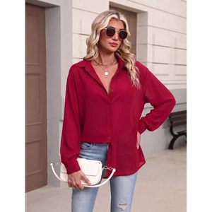 Blusa de Gasa para Mujer, con Botones, Manga Larga, Estampado Floral, Cuello Camisero, Elegante, Informal, para el Trabajo - Product Image 5
