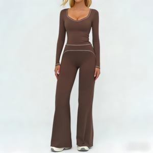 Set di Abbigliamento da Yoga per <span class=keywords><strong>Donna</strong></span>, Top Corto a Maniche Lunghe e Pantaloni a Vita Alta a Gamba Larga, <span class=keywords><strong>Completo</strong></span> Sportivo Coordinato - Product Image 1