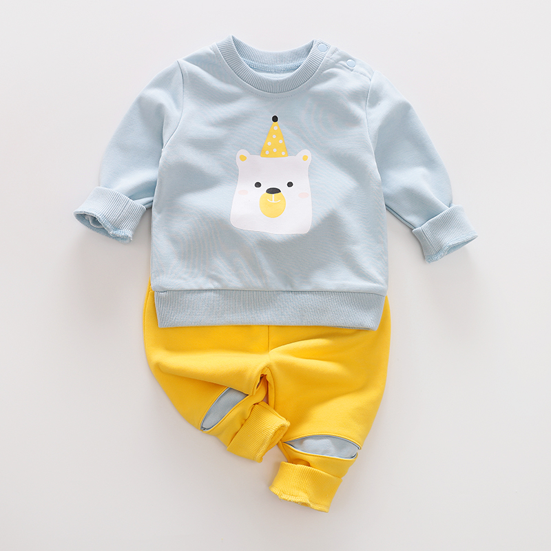 Детская одежда унисекс, высокое качество, спортивный стиль, на 9-48 месяцев, весна и осень, длинные рукава + штаны, хлопковый милый детский комплект