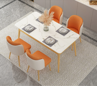 Ensemble de table et de chaises de salle à manger en marbre de luxe léger, rectangulaire, pour petit appartement