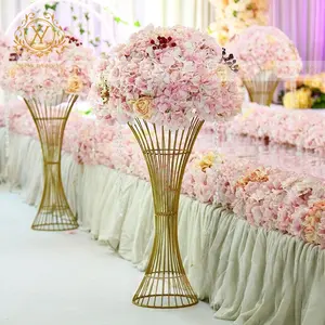 Wedding Runner Artificial Metal Flower Stand Centerpieces Small Waist Dessert Table Electroplated Gold Cake Rack Flower Stand