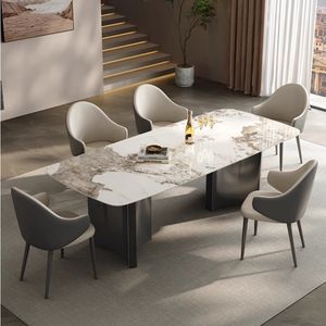 Ensemble de Salle à Manger Luxueux de Style Grand Européen Français avec Table Moderne en Marbre et Acier Inoxydable pour Maison, Appartement, Club de Golf ou Restaurant - Product Image 1
