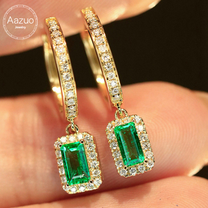 อาซูโอ 18K เครื่องประดับทองคำแท้สีเหลืองมรกตธรรมชาติเพชรแท้ต่างหูแบบคลาสสิกของขวัญสำหรับสุภาพสตรีสวมใส่ทุกวันวันเกิด - Product Image 1