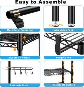 ราวแขวนผ้าแบบเคลื่อนย้ายได้ 5 <span class=keywords><strong>ชั้น</strong></span> แข็งแรง ทนทาน พร้อมราวแขวนคู่และตะขอข้าง  ตู้เสื้อผ้าแบบตั้งพื้น ขนาด 45x17.1x76.4 นิ้ว - Product Image 2