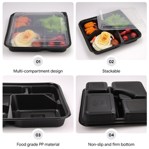 Conteneur alimentaire jetable recyclable, boîtes à lunch à 4 compartiments, boîte en plastique réfrigérable - Product Image 4