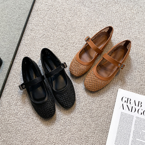 2025 été nouvelle mode tendance <span class=keywords><strong>France</strong></span> Mary Jane chaussures simples pour femmes creux filet <span class=keywords><strong>de</strong></span> pêche maille tissage doux plat ballerines - Product Image 5