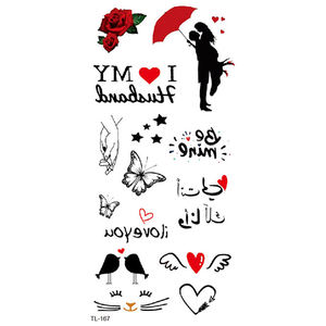 Bxtat TL163 - TL168 Kleine Quotes Partysu Wing Driehoek Crown Tower Paard Liefde Katten Paar Houd Kalm En Liefde Op tijdelijke Tattoo - Product Image 5